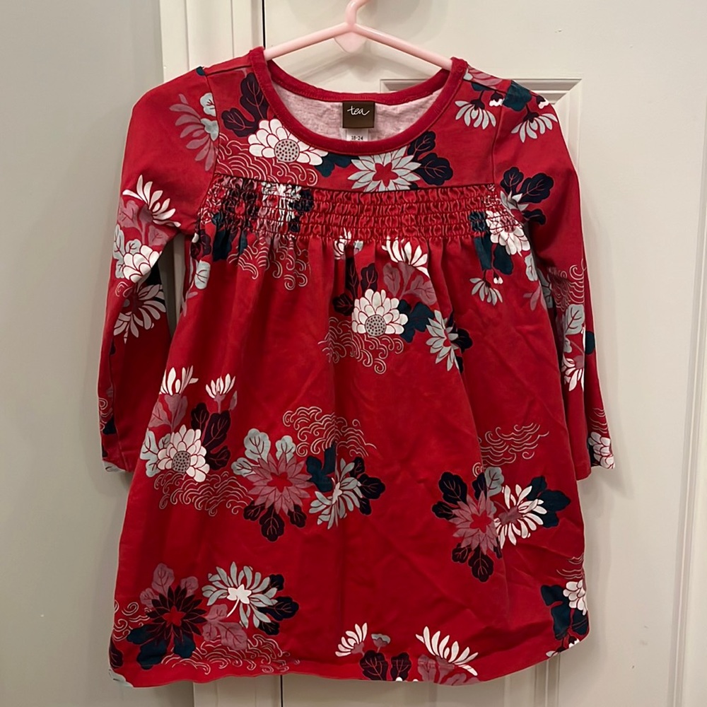 Tea Collection Cotton Red Floral Dress 18 - 24 months